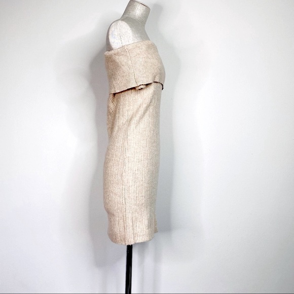 BB Dakota Camel Tan Off-Shoulder Popover Rib Knit Sweater Mini Dress XSmall - Picture 2 of 11